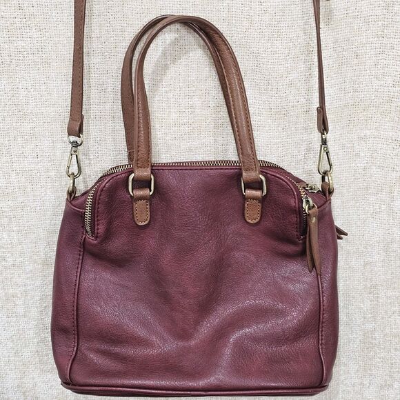 Modcloth Faux Leather Burgundy & Tan  Shoulder Handbag Crossbody Purse - Picture 1 of 14